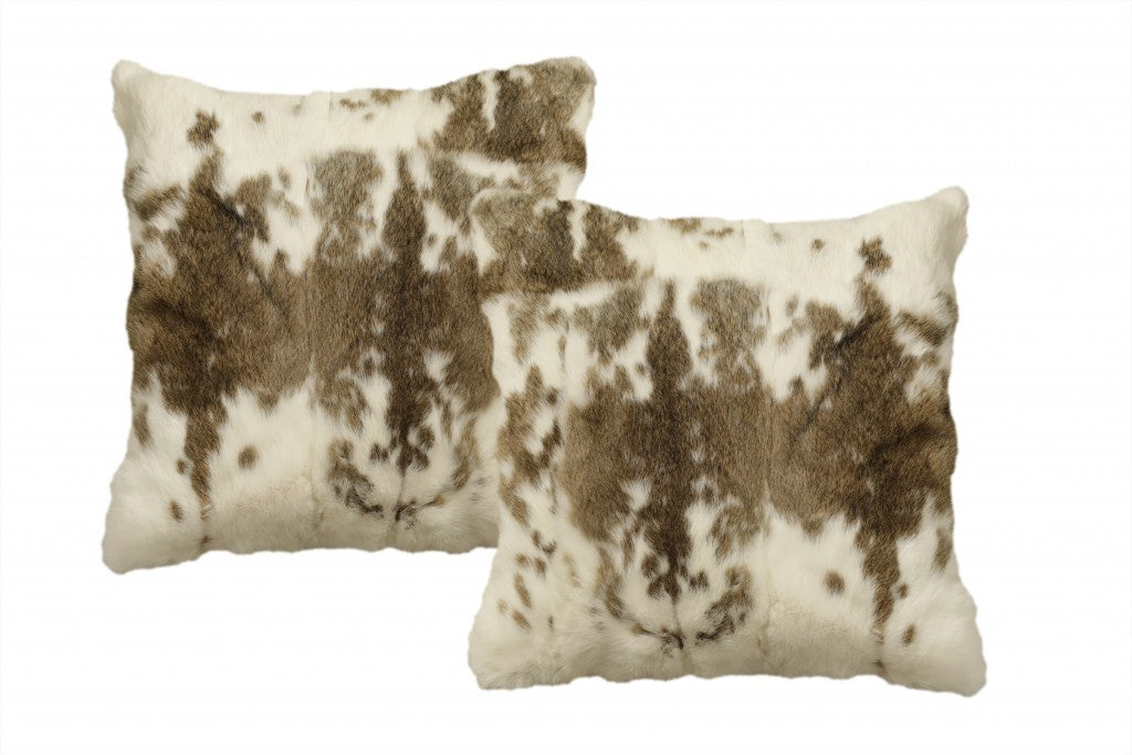 Set of Two 18" Brown and White Throw Pillows-3