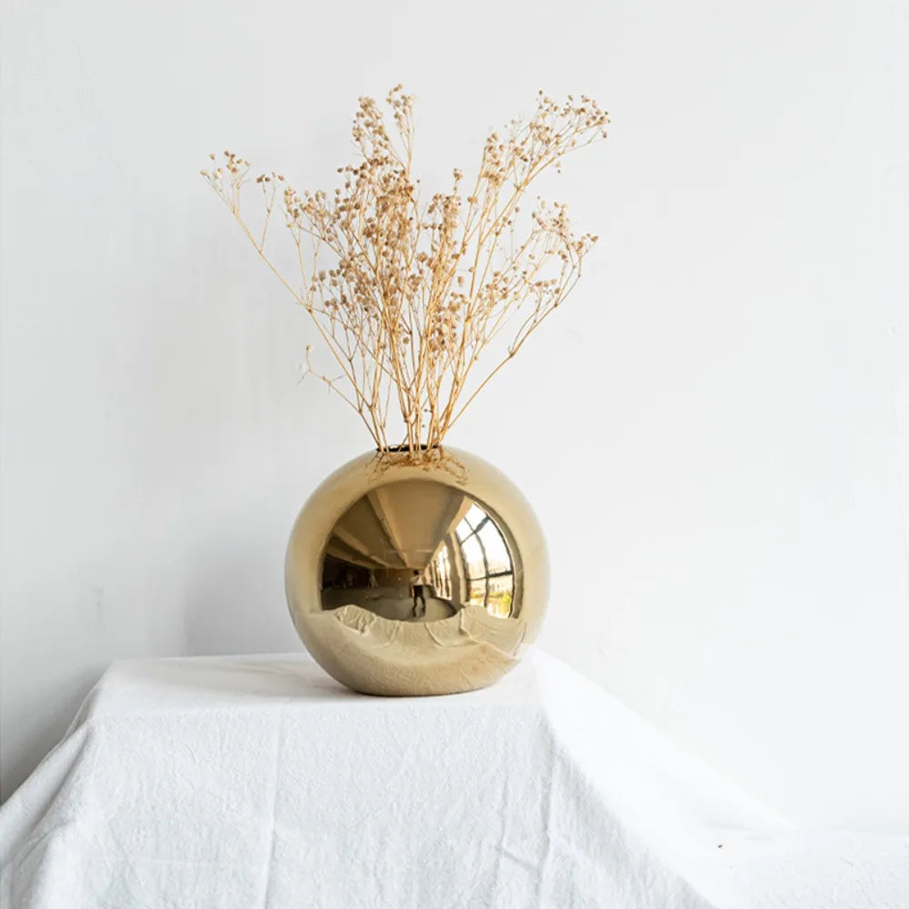 NNEOBA Golden Ball Ceramic Vase for Flower Arrangements