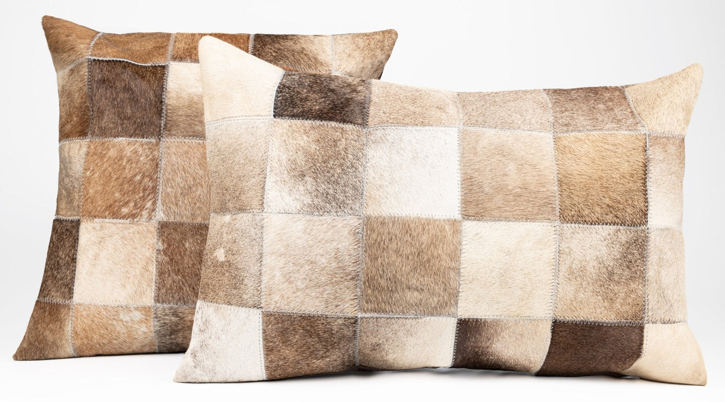 Canvello Genuine Cowhide Leather Decorative Throw Pillows - Handmade Patchwork Boho Accent Pillows For Sofa, Couch, Bed, Chair - Western Southwestern Farmhouse Pillow Covers With Feather Down Insert Included