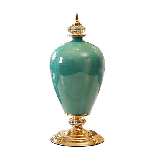 NNEAGS 42.50cm Ceramic Oval Flower Vase with Gold Metal Base Green-0