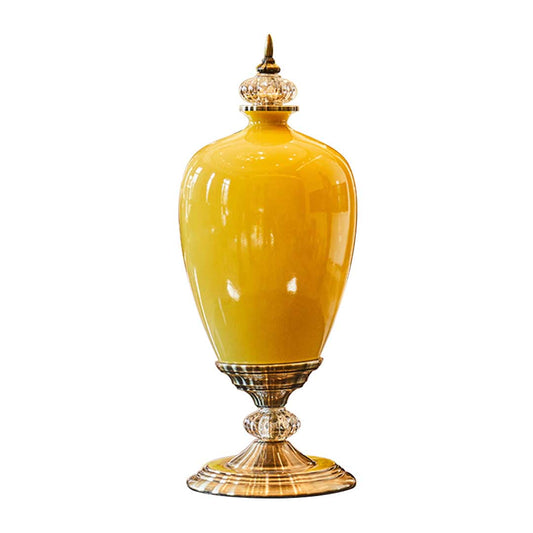 NNEAGS 42.50cm Ceramic Oval Flower Vase with Gold Metal Base Yellow-0