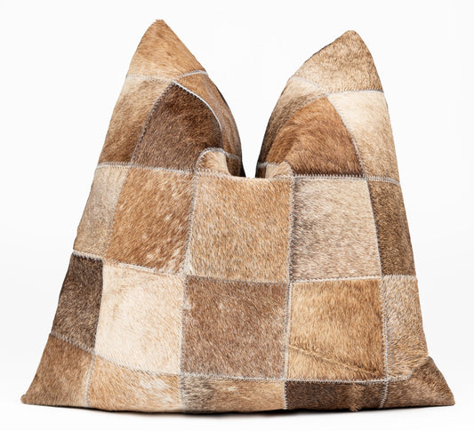 Canvello Genuine Cowhide Leather Decorative Throw Pillows - Handmade Patchwork Boho Accent Pillows For Sofa, Couch, Bed, Chair - Western Southwestern Farmhouse Pillow Covers With Feather Down Insert Included